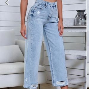 Womens light high-waisted Ripped Baggy Jeans